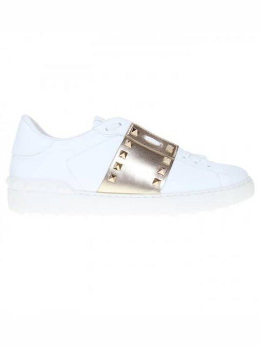 Men's Rockstud Untitled Low Top Sneakers Gold White - VALENTINO - BALAAN.