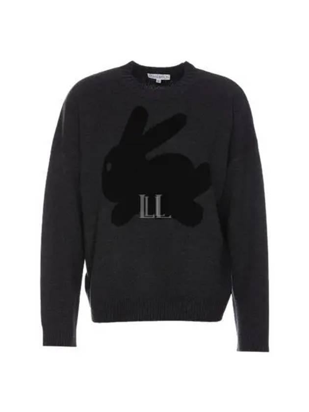 Bunny Print Wool Blend Knit Top Charcoal - JW ANDERSON - BALAAN 2