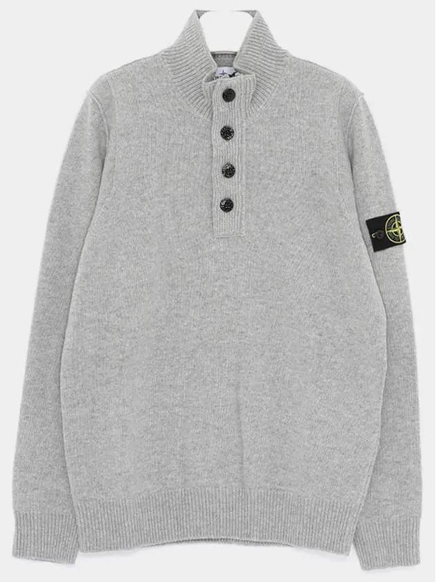 Wappen Patch Half Button Lambswool Knit Top Grey - STONE ISLAND - BALAAN 3