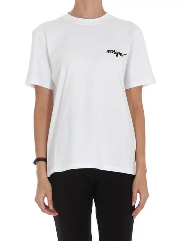 Embroidery Logo Crew Neck Short Sleeve T-Shirt White - MSGM - BALAAN 3