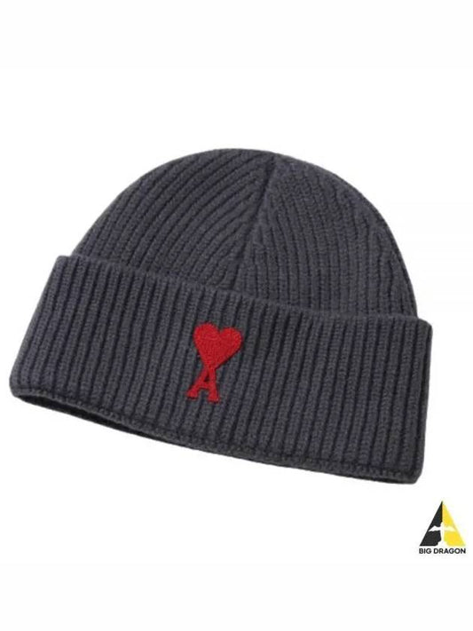 Embroidered Logo Wool Beanie Grey - AMI - BALAAN 2