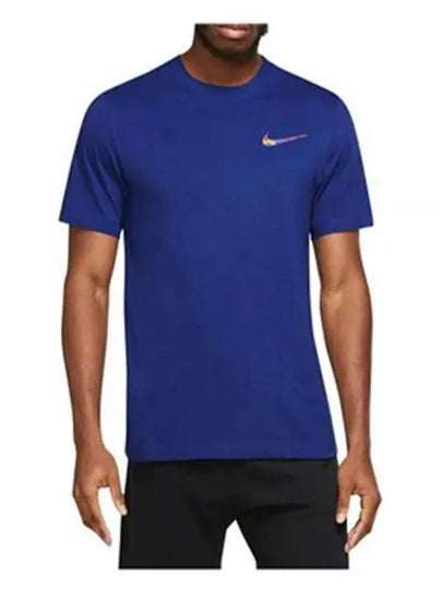 Men's NSW Club Swoosh Print Sport Short Sleeve T-Shirt Blue - NIKE - BALAAN 2