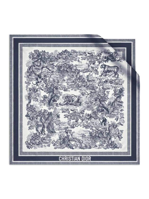 Toile de Jouy Sauvage 90 Square Scarf Ivory Navy - DIOR - BALAAN 1