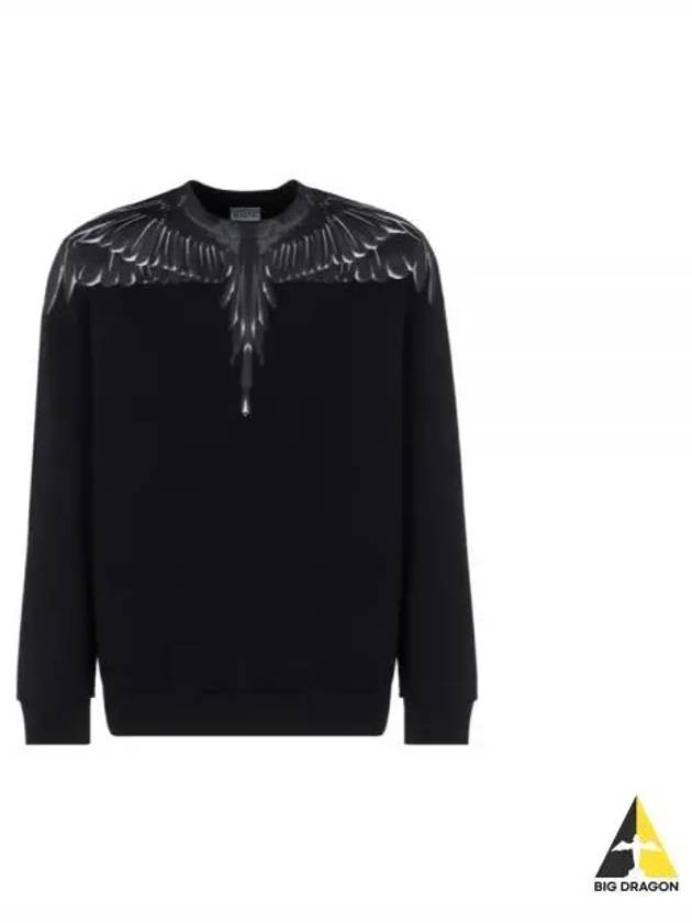 Icon Wing Print Crew Neck Sweatshirt Black White - MARCELO BURLON - BALAAN 2