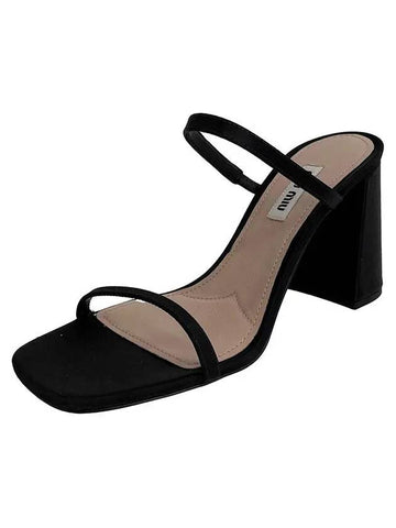 Satin Sandals Heel Black 5XX589 QU6 F0002 - MIU MIU - BALAAN 1