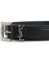 Men's Monogram Silver Buckle Leather Belt Black - SAINT LAURENT - BALAAN 6