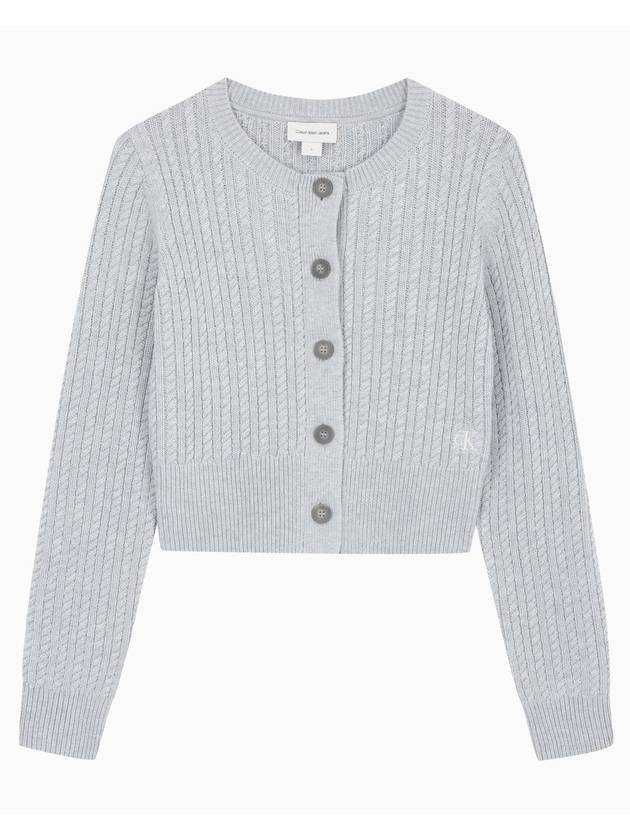 Jeans Cable Knit Cropped Cardigan Grey - CALVIN KLEIN - BALAAN 1