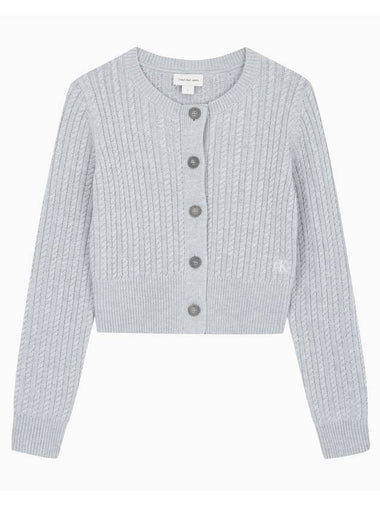 Jeans Cable Knit Cropped Cardigan Grey - CALVIN KLEIN - BALAAN 1