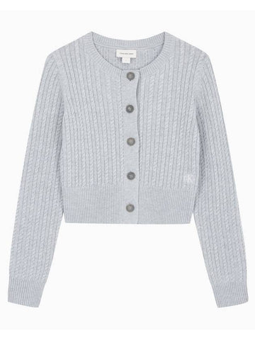 Jeans Cable Knit Cropped Cardigan Grey - CALVIN KLEIN - BALAAN 1