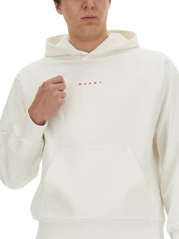 Logo Print Drawstring Hoodie White - MARNI - BALAAN 5