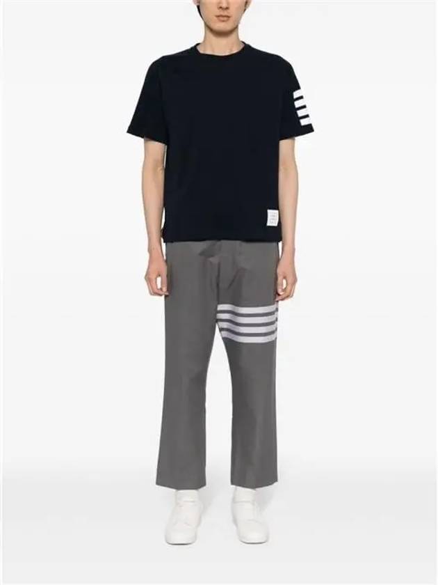 4-Bar Striped Cotton Short Sleeve T-Shirt Navy - THOM BROWNE - BALAAN 3