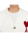 Heart Logo V Neck Wool Cardigan Off White - AMI - BALAAN 6