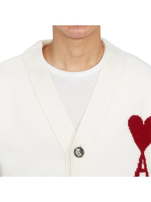 Heart Logo V Neck Wool Cardigan Off White - AMI - BALAAN 6