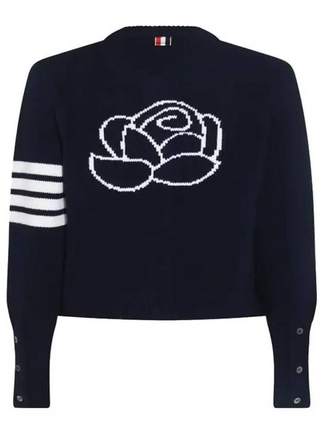 Floral Intarsia Cotton Cardigan Navy - THOM BROWNE - BALAAN 3