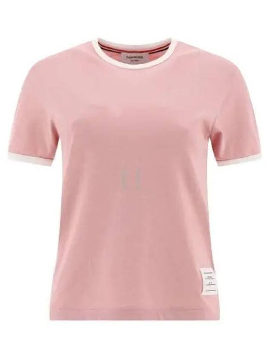 Women's Melange Jersey Ringer Short Sleeve T-Shirt Light Pink - THOM BROWNE - BALAAN 2