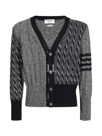 Funmix Donnyroll Cable 4 Bar V-Neck Cardigan Medium Grey - THOM BROWNE - BALAAN 2