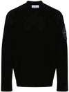 Compass Embroidered Crew Neck Organic Cotton Knit Top Black - STONE ISLAND - BALAAN 2