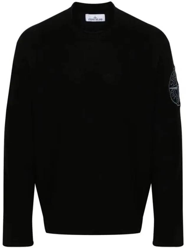 Compass Embroidered Crew Neck Organic Cotton Knit Top Black - STONE ISLAND - BALAAN 2