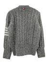 Donegal Twist Cable 4 Bar Classic V Neck Cardigan Light Grey - THOM BROWNE - BALAAN 4