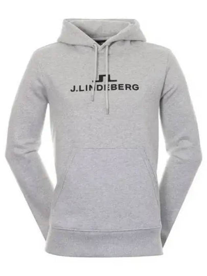 Alpha Logo Print Hoodie Light Grey Melange - J.LINDEBERG - BALAAN 2