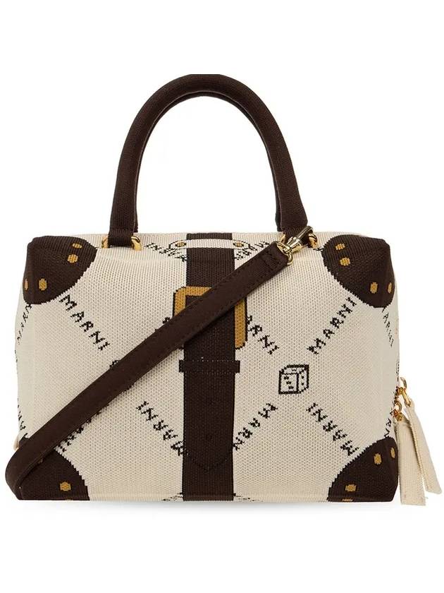 Jacquard Fabric Tote Bag White - MARNI - BALAAN 1