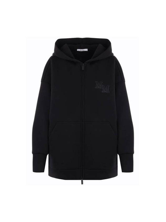 Obbia M Monogram Embroidery Detail Zip Up Hoodie Black - MAX MARA - BALAAN 1