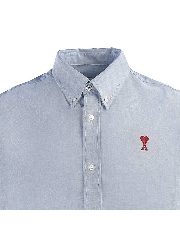 Men's Boxy Fit Embroidered Logo Short Sleeve Shirt Blue - AMI - BALAAN 5