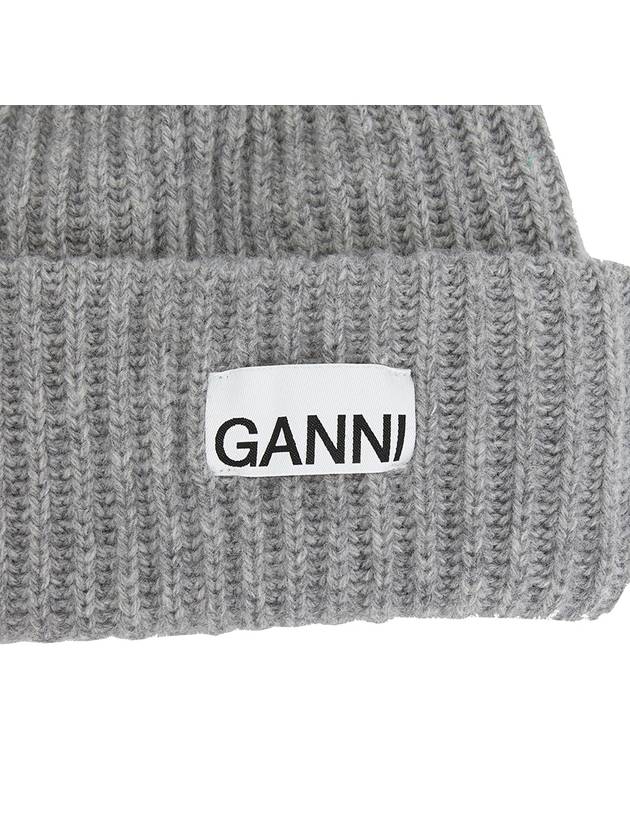 Logo Patch Knit Beanie Grey - GANNI - BALAAN 5