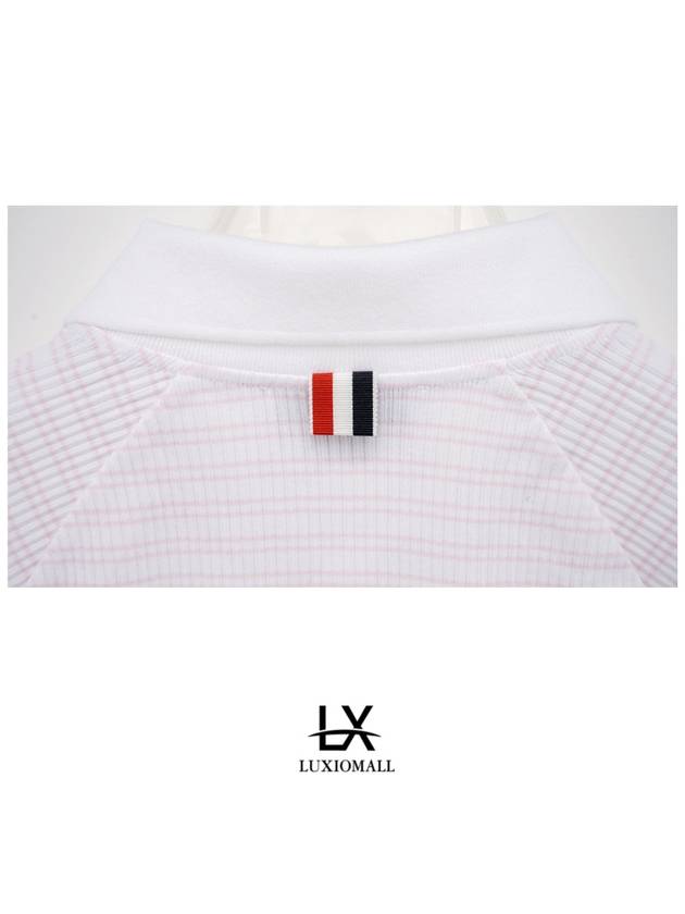 Stripe Knit Short Sleeve Polo Shirt Light Pink - THOM BROWNE - BALAAN 7