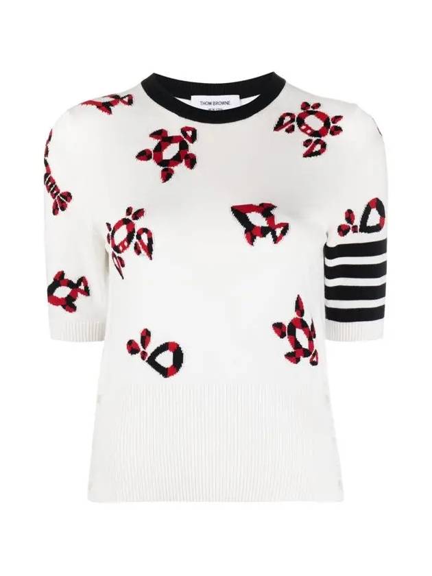 Women's 4 Bar Intarsia Knit Top White - THOM BROWNE - BALAAN 3