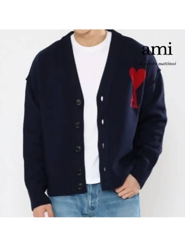 De Coeur Logo Wool Cardigan Navy - AMI - BALAAN 2