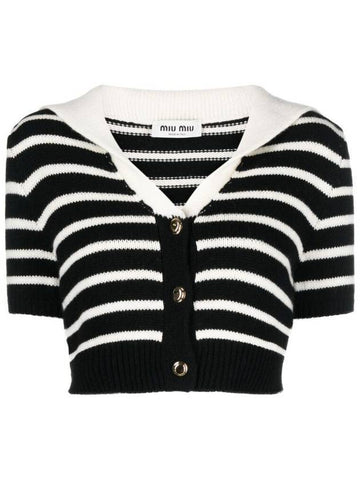 Cashmere Knit Stripe Motif Cardigan Black Tan - MIU MIU - BALAAN 1