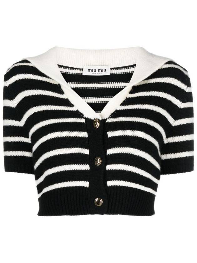 Cashmere Knit Stripe Motif Cardigan Black Tan - MIU MIU - BALAAN 1