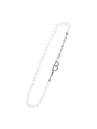 Men's Pearl Layered Chain Necklace Silver - BASSCLEF - BALAAN 1