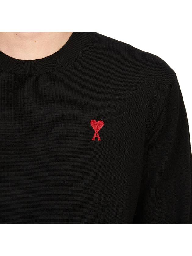 Heart Embroidered Logo Crew Neck Knit Top Black - AMI - BALAAN 9