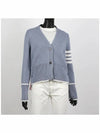 Women's Fine Merino Jersey Sailboat 4 Bar Boxy V Neck Cardigan Dark Blue - THOM BROWNE - BALAAN 3