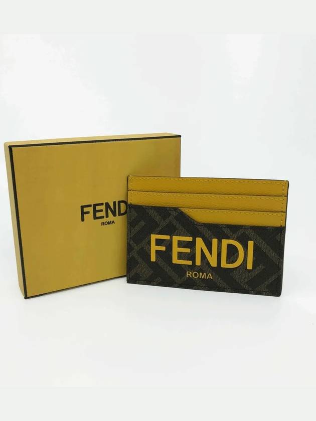 Roma Logo 3-Fold Card Wallet Brown Yellow - FENDI - BALAAN 2