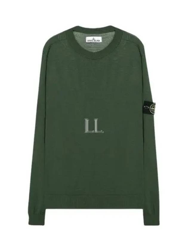 Logo Patch Round Neck Knit Top Green - STONE ISLAND - BALAAN 2