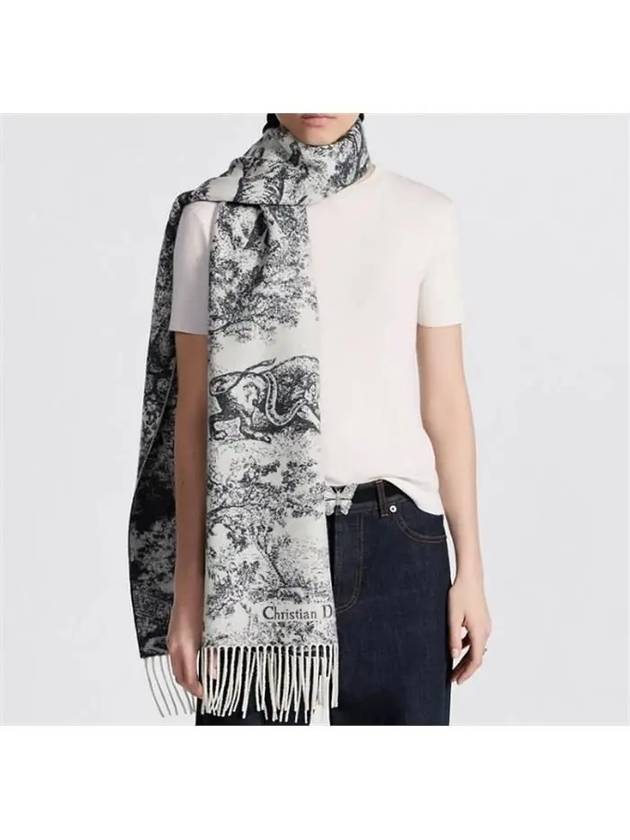 Toile De Jouy Sauvage Cashmere Wool Scarf Navy Blue - DIOR - BALAAN 5