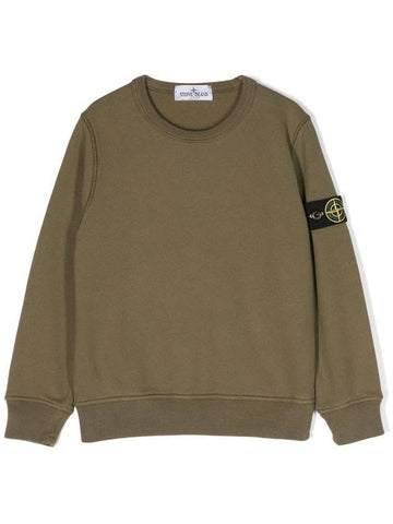 Kids Organic Cotton Fleece Sweatshirt Green - STONE ISLAND - BALAAN 1