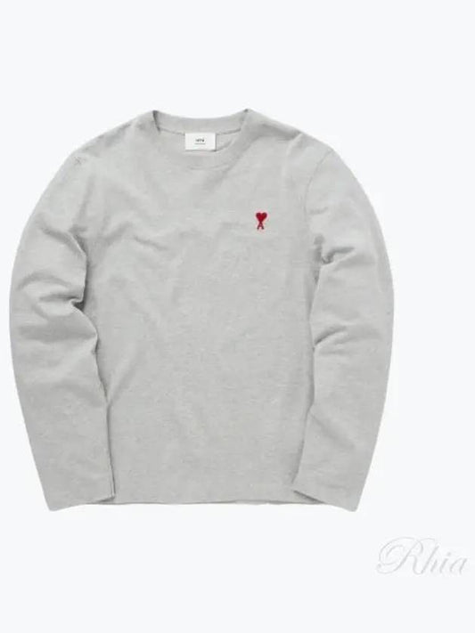 Chain Stitch Heart Logo Long Sleeve T-Shirt Grey - AMI - BALAAN 2