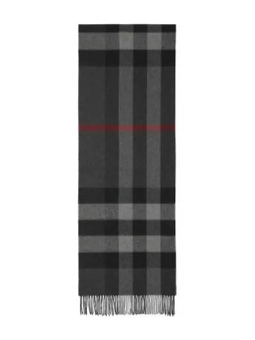 Half Mega Check Cashmere Muffler Charcoal Scarf - BURBERRY - BALAAN 1