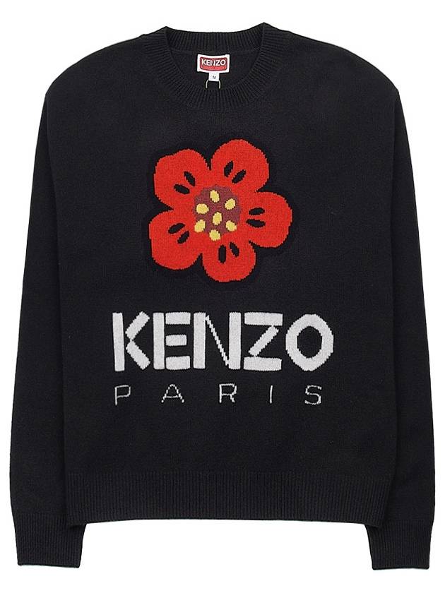 Boke Flower Logo Wool Knit Top Black - KENZO - BALAAN 10