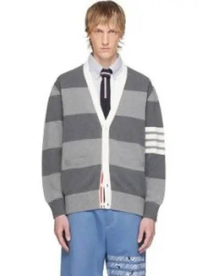 Pattern Intarsia Stripe Cardigan Grey - THOM BROWNE - BALAAN 2