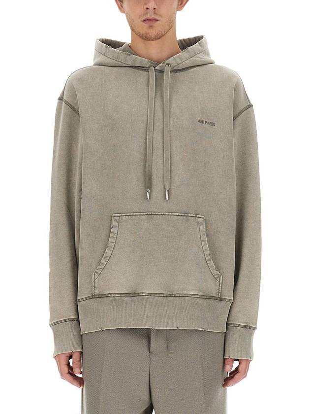 Fade Out Embroidery Logo Hoodie Grey - AMI - BALAAN 8