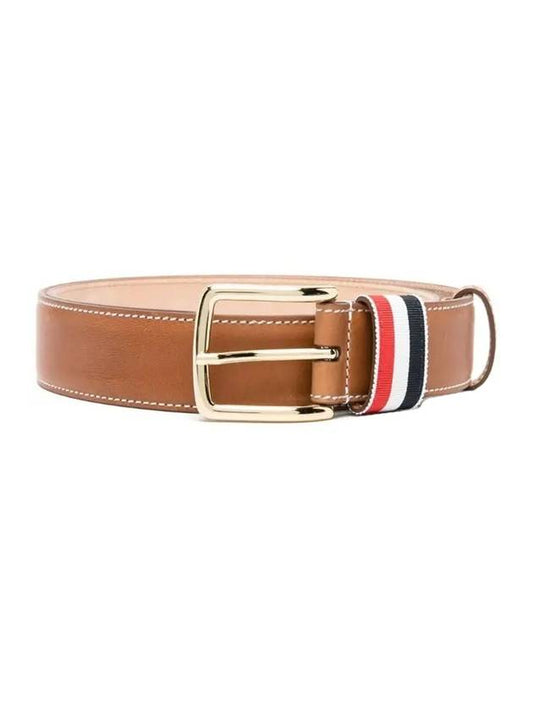 Three Stripe Tab Leather Belt Brown - THOM BROWNE - BALAAN 1