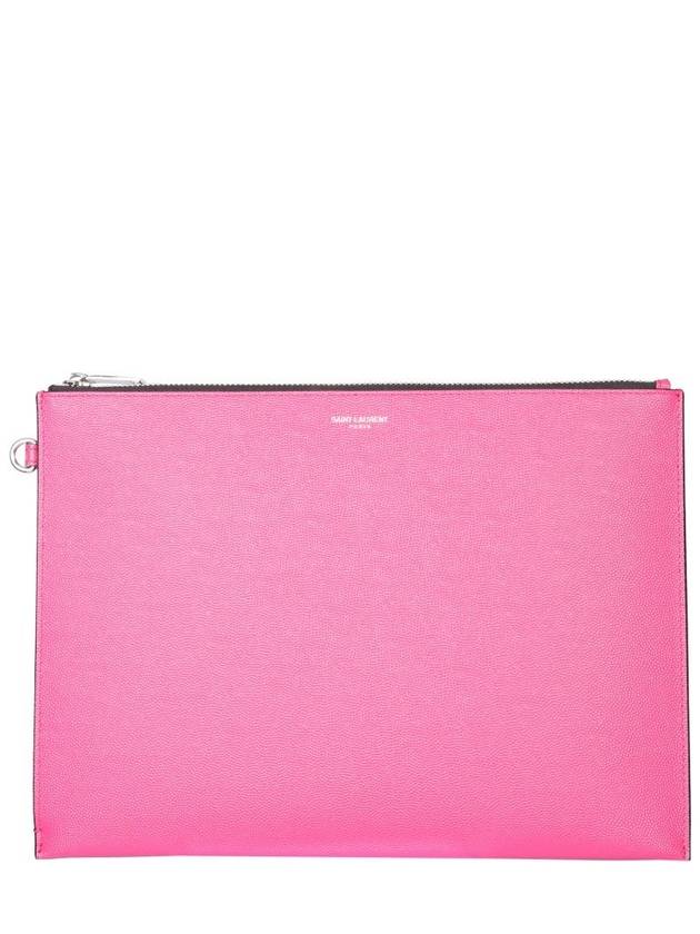 Logo Leather Clutch Bag Pink - SAINT LAURENT - BALAAN 4