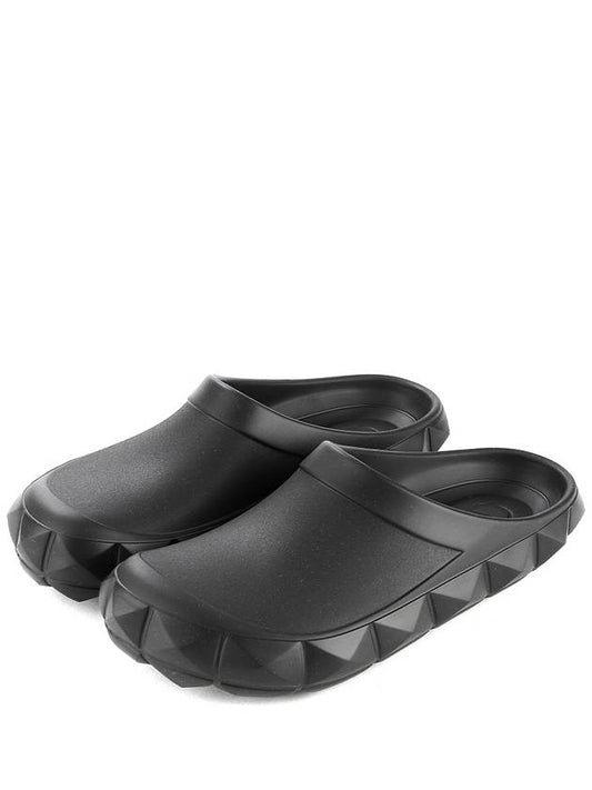 Roma Studded Turtle Rubber Clog Slippers Black - VALENTINO - BALAAN.