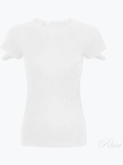 Ribbed Cut Out Cotton Short Sleeve T-shirt White - HELMUT LANG - BALAAN 2