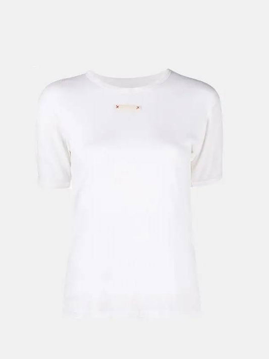 Women's Stitch Lightweight Round Neck Silk Knit Top White - MAISON MARGIELA - BALAAN 2